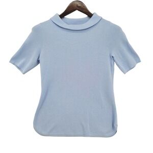 Talbots Womens P Short Sleeve Sweater Cotton Blend Blue Petite Classic Coastal